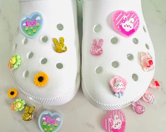 Easter Shoe Charms: Bunny & Flower Resin Shoe Decoration (Set of 8)