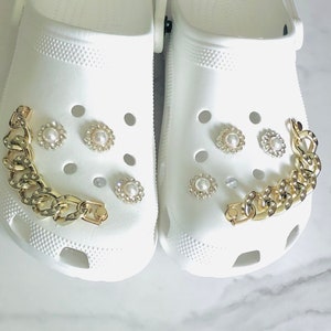 8pc - Shoes Charms Set, Faux Pearls Charms, Gold Acrylic Chains for for Shoes , Gift for Nurses Week, Step Mom Gift, Shoes Charms