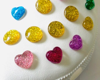 Shimmer Shoe Charms| Resin Glittery Charms|Charms for Nurse Shoes | Gold Heart Charms | Jelly Shoe Charms | Transparent Charms |Gifts for RN