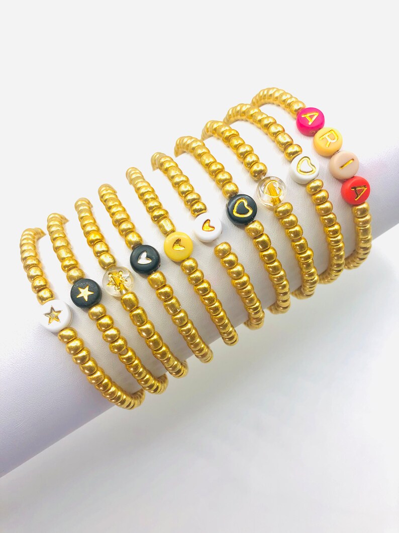 Seed Bead Name Bracelets Gold Glass Acrylic Seed Bead Bracelets Single