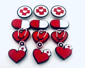 Valentine's Day Nurse Shoe Charms | Red Heart Shoe Charms | Red Cross Shoe Charms | Red and White Pill Charms| Nurse Shoe Charms| SHOE Decor