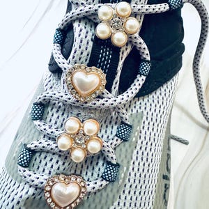 Sneakers Lace Rhinestone Charms | Sneaker Lace Charms |Faux Pearl Sneakers Charm  | Acrylic Charms|Nurse Sneaker Charms |