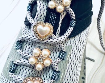 Gold Rhinestone Sneaker Charms: Faux Pearl Shoe Clips