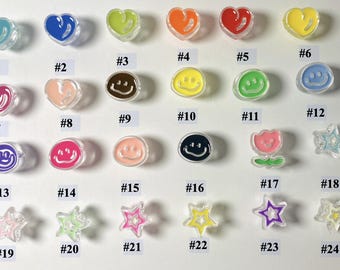 Transparent Shoe Charms: Transparent Hearts,Stars, Smile Face Shoe Charms, Clear Charms for Shoes and Bag, Star, Emoji Charms for shoe,