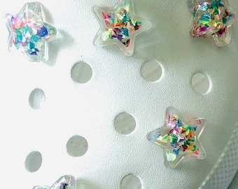 Adorno para zapatos con forma de estrella de confeti de resina: adornos para zapatos de enfermera, adornos brillantes para zapatos, clip para zapatos con brillantina de resina.
