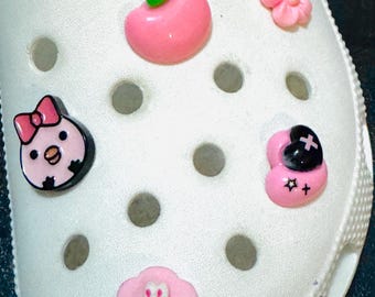 Pink Resin Shoe Charms, Apple, Bunny, Daisy, Heart, 5PC
