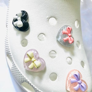 Jelly Heart Shoe Charms| Clear Heart with Bowtie  Charm| Nurse Shoe Charms | Resin Jelly Heart Charms| Jelly Bowtie Charms | EMT Shoe Charms