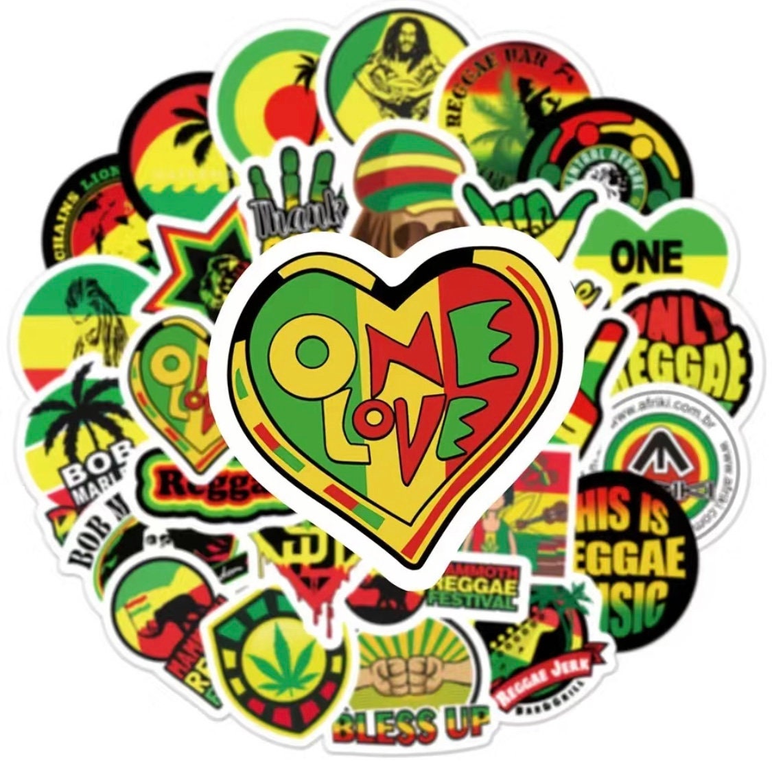 Reggae Rastafarian Stickers: Bob Marley, Rasta, One Love (set of 25) - Etsy