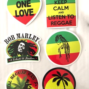25 - Pegatinas de reggae jamaicano/ Pegatinas rastafari/ Pegatinas de un amor/ Decoración de patineta/ Decoración de pegatinas de guitarra/ Pegatinas de Bob Marley/