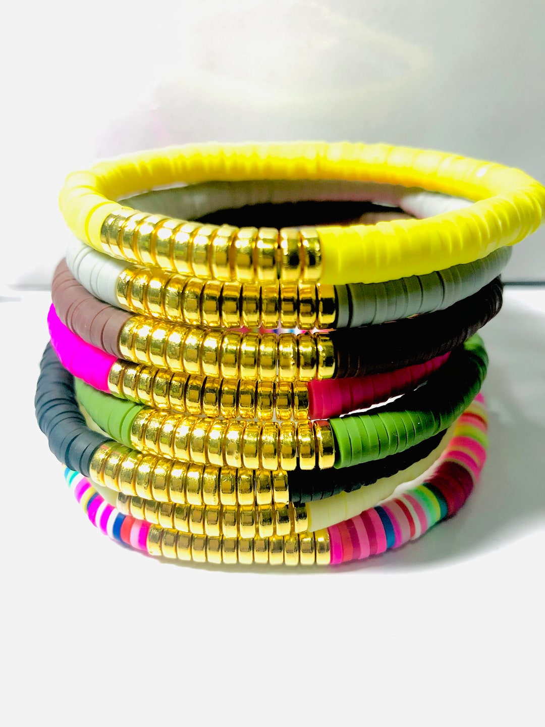 Heishi Beaded Custom Bracelets Goldplated Disc Bracelets for Her