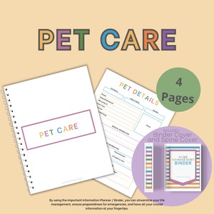 Pet Care Binder/Planner | Printable Pet Planner | Fillable Pet Planner | Digital Download | Dog Planner | Pet Care Planner | Dog Walking Log