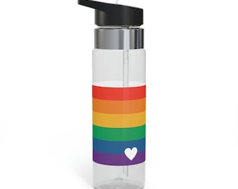 Reusable BPA-Free Spill Resistant Water Bottle, 20oz, Retro Rainbow, Gay Pride