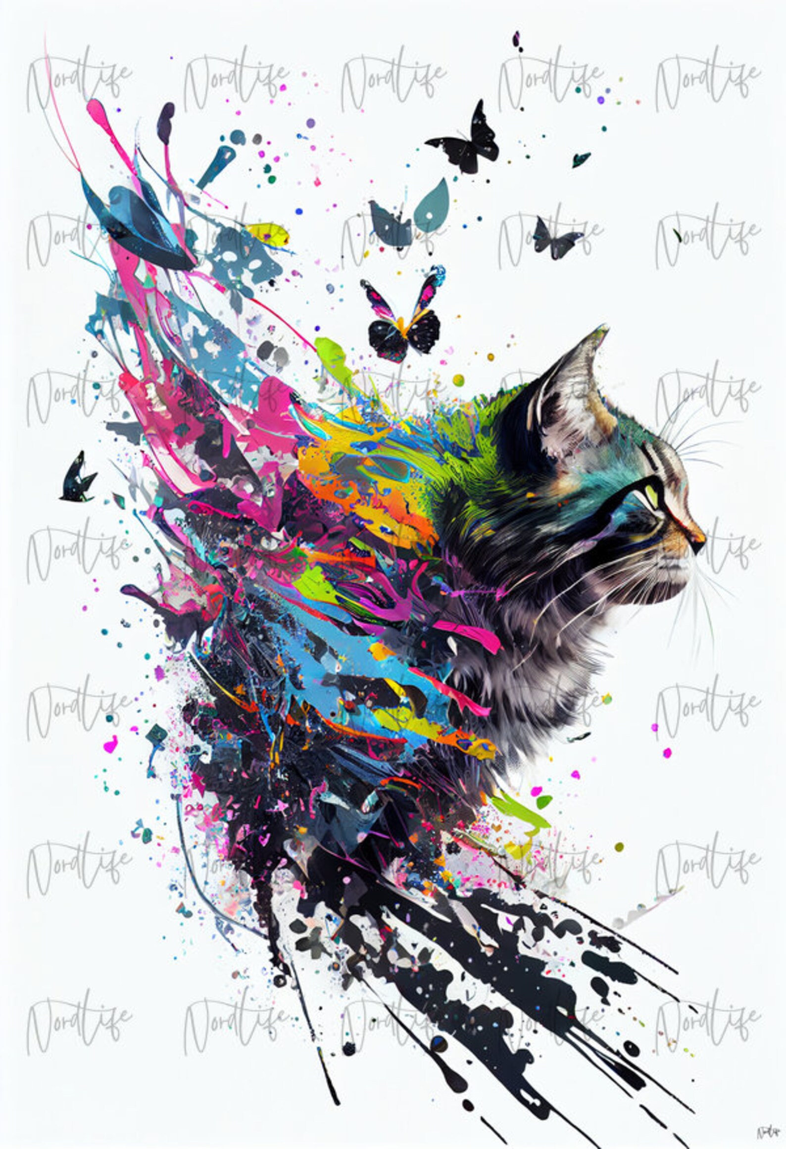 Colorful Splashed Cat Art Prints Collection - Etsy