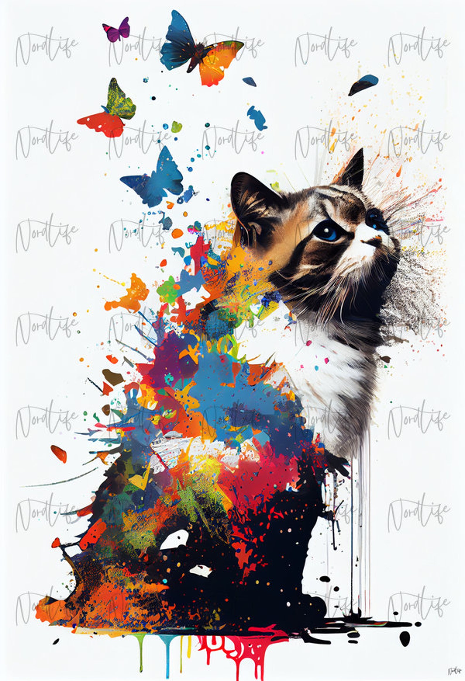 Colorful Splashed Cat Art Prints Collection - Etsy