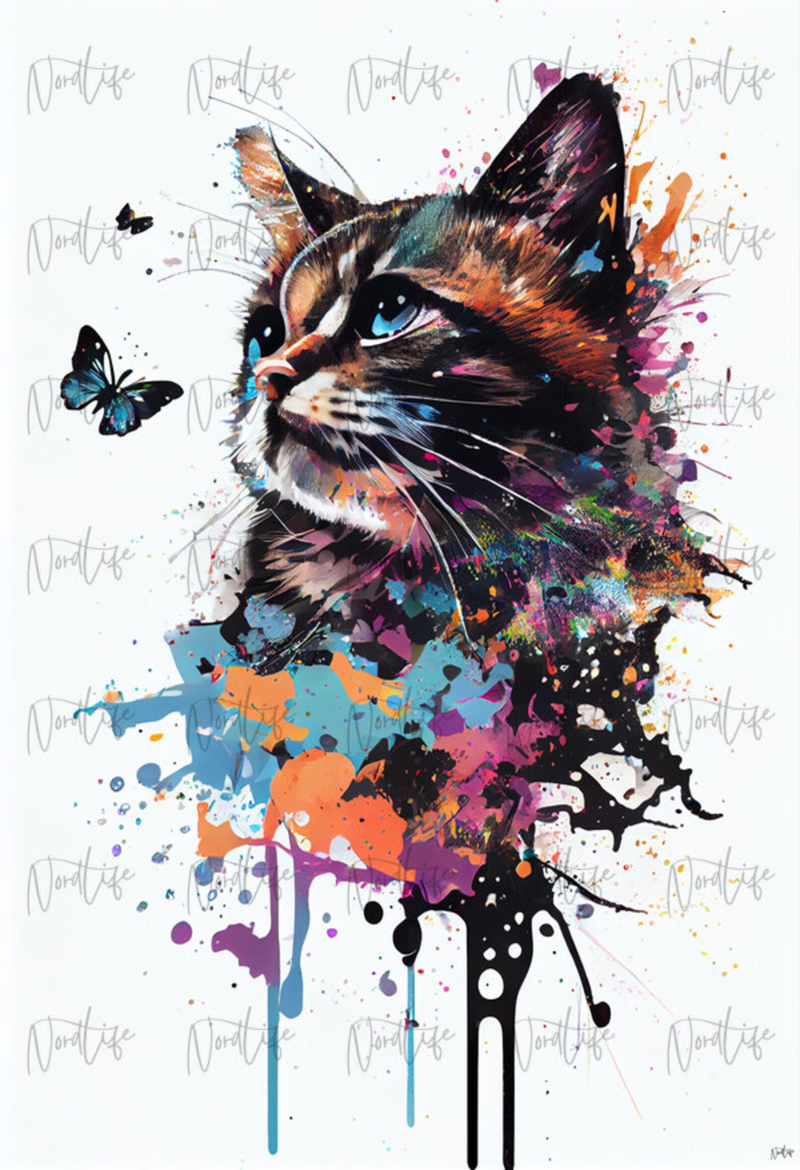 Colorful Splashed Cat Art Prints Collection - Etsy