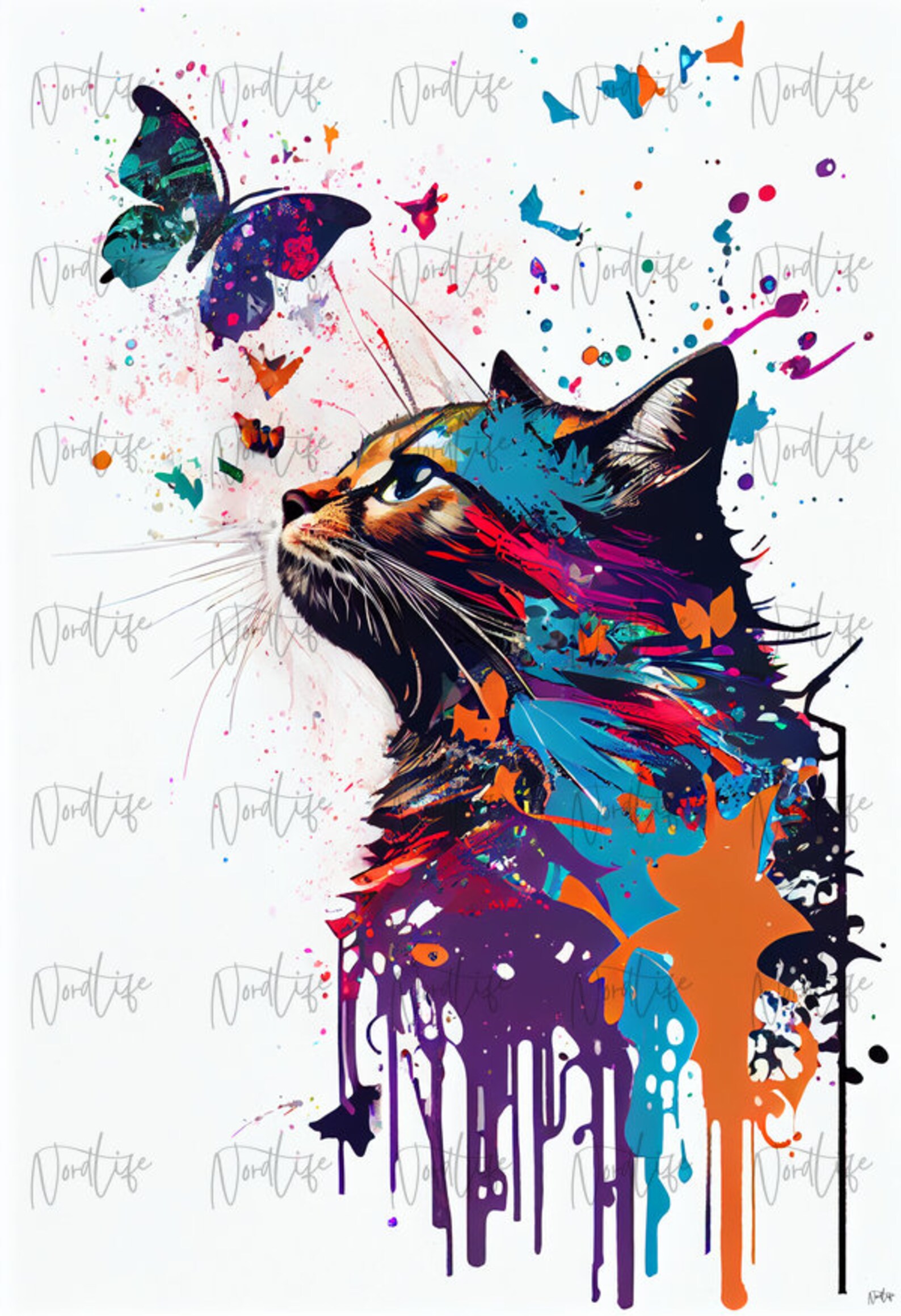 Colorful Splashed Cat Art Prints Collection - Etsy