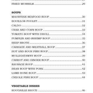 K&ouml;nnte beinhalten: Eine Speisekarte mit verschiedenen Suppen und Gem&uuml;segerichten mit ihren entsprechenden Preisen. Die Speisekarte umfasst Optionen wie mauritische Meeresfr&uuml;chtesuppe, K&uuml;rbis- und Garnelensuppe sowie kreolische Fischsuppe. Die Preise liegen zwischen 26 und 48&nbsp;&euro;.