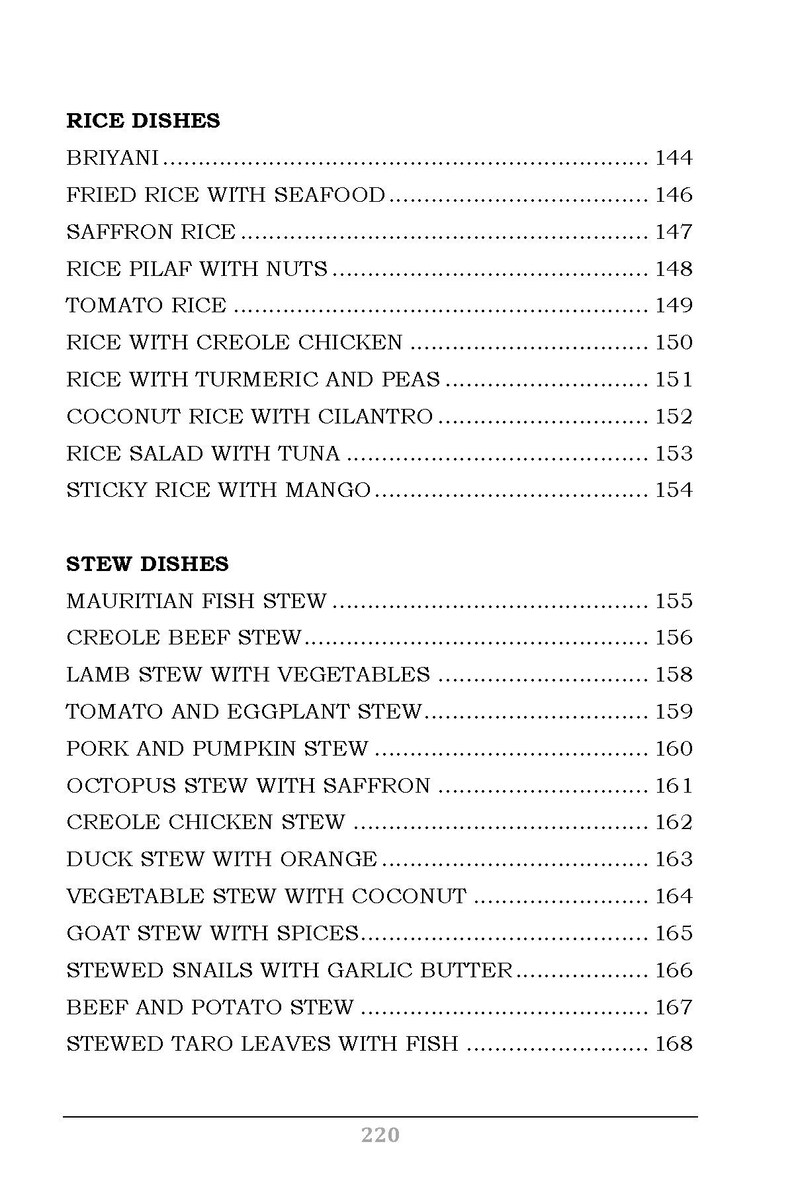 K&ouml;nnte beinhalten: Eine schwarz-wei&szlig;e Speisekarte mit einer Liste von Reisgerichten und Eint&ouml;pfen mit ihren entsprechenden Preisen. Die Speisekarte umfasst Gerichte wie Briyani, gebratenen Reis mit Meeresfr&uuml;chten, Safranreis, Reispilaw mit N&uuml;ssen, Tomatenreis, Reis mit kreolischem H&auml;hnchen, Reis mit Kurkuma und Erbsen, Kokosreis mit Koriander, Reissalat mit Thunfisch, klebrigen Reis mit Mango, mauritischer Fischtopf, kreolischer Rindfleischtopf, Lammtopf mit Gem&uuml;se, Tomaten- und Auberginentopf, Schweinefleisch- und K&uuml;rbistopf, Tintenfischtopf mit Safran, kreolischer H&uuml;hnertopf, Ententopf mit Orange, Gem&uuml;seeintopf mit Kokosnuss, Ziegentopf mit Gew&uuml;rzen, geschmorte Schnecken mit Knoblauchbutter, Rindfleisch- und Kartoffeltopf und geschmorte Taro-Bl&auml;tter mit Fisch.