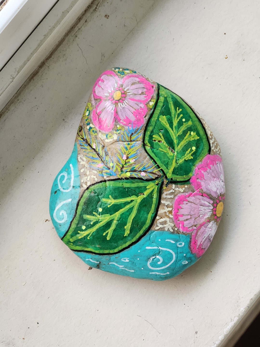 Spring Decorated Rocks Calming Spring Floral Hand Painted Rock/ Unique Gift/ Bathroom Decor ...