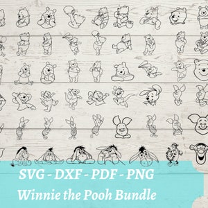 Winnie the Pooh and Friends SVG Laser Cut File, Download Digital File - svg, dxf, pdf, and png - Pooh Bear, Tigger, Piglet, Eeyore, Roo