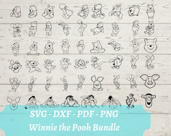 Winnie the Pooh und Freunde SVG Laser geschnittene Datei, Download digitale Datei - svg, dxf, pdf und png - Pooh Bear, Tigger, Ferkel, Eeyore, Roo