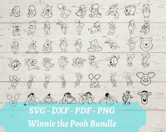 Winnie the Pooh and Friends SVG Laser Cut File, Download Digital File - svg, dxf, pdf, and png - Pooh Bear, Tigger, Piglet, Eeyore, Roo