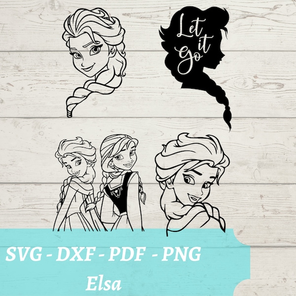 Elsa SVG Laser Cut File Bundle, Frozen Elsa and Anna Download Digital File - svg, dxf, pdf, and png - Glowforge - crictu - Let It Go