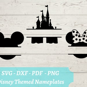 Mickey, Minnie, and Castle SVG Laser Cut File, Download Digital File - svg, dxf, pdf, and png - Customize family vacation trip to Disneyland