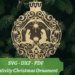Christmas Nativity Ornament, SVG Laser Cut File, Silent Night Wood Ornament, Download Digital File for glowforge