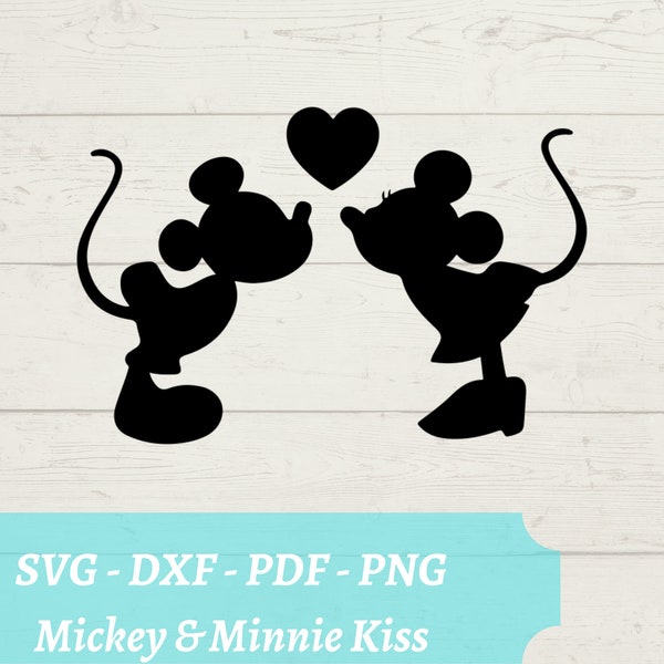 Mickey et Minnie Kiss SVG - Mickey Télécharger fichier numérique - svg, dxf, pdf et png - Disneyland - Mickey Minnie Heart