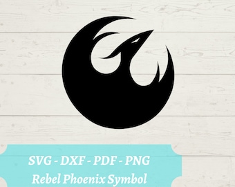 Rebel Phoenix symbool SVG-bestand, Star Wars Rebel Alliance Download digitaal bestand - dxf, pdf, png - Cricut - Glowforge Laser Cut-bestand