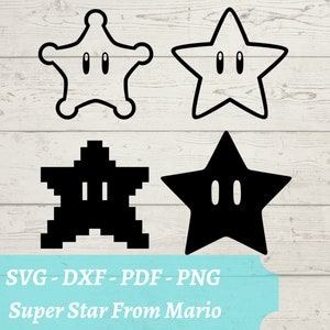 Super Star SVG-Datei, Videospiel Pixel Star, Super Mario Bros Superstar Download digitale Datei - svg, dxf, pdf und png