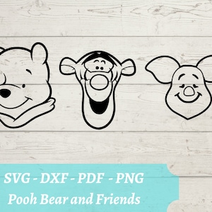 Winnie the Pooh and Friends SVG Laser Cut File, Download Digital File - svg, dxf, pdf, and png - Pooh Bear, Tigger, Piglet