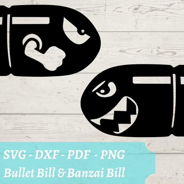 Bullet Bill and Banzai Bill SVG File, Bullet Bill from Super Mario Bros, Download Digital File - svg, dxf, pdf, and png