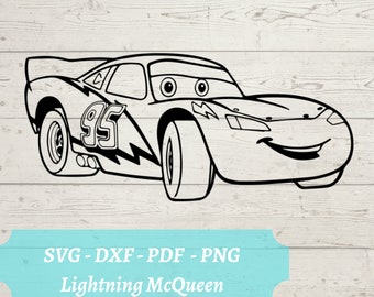 Lightning McQueen SVG Laser geschnittene Datei, Autos Lightning McQueen Download digitale Datei - svg, dxf, pdf und png