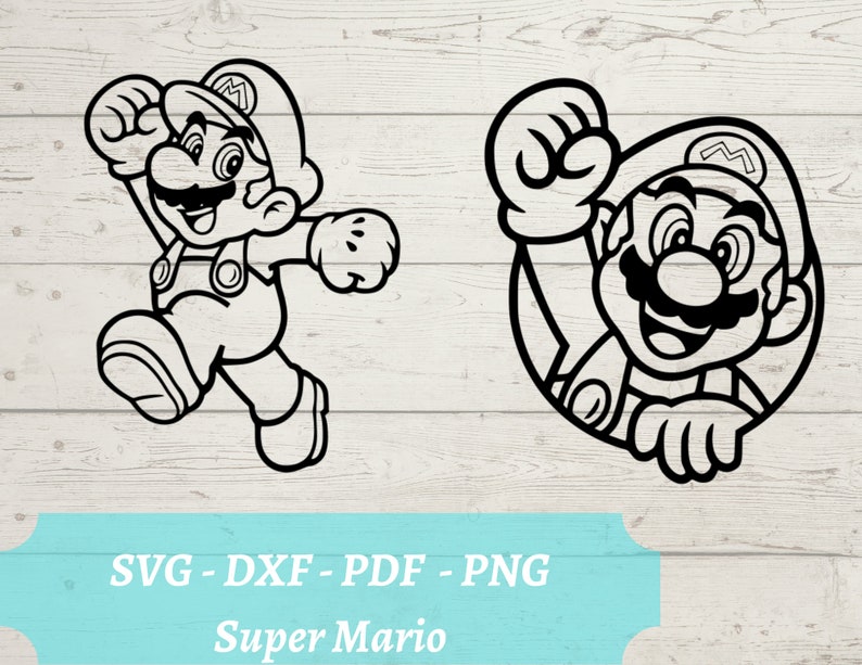 K&ouml;nnte beinhalten: Schwarz-wei&szlig;-Linienkunst-Illustration von Super Mario in zwei Posen. Die erste Pose zeigt Mario beim Laufen mit erhobenem rechten Arm. Die zweite Pose zeigt Mario mit erhobenem linken Arm und geballter Faust.