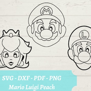 Mario - Luigi - Peach SVG File, Video Game Super Mario Bros Princess Peach, Download Digital File - dxf, pdf, png