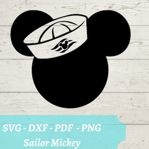 Mickey Sailor Hat SVG Archivo de corte láser, Descargar archivo digital - svg, dxf, pdf y png - Disneyland - Mickey Head Cruise Silhouette