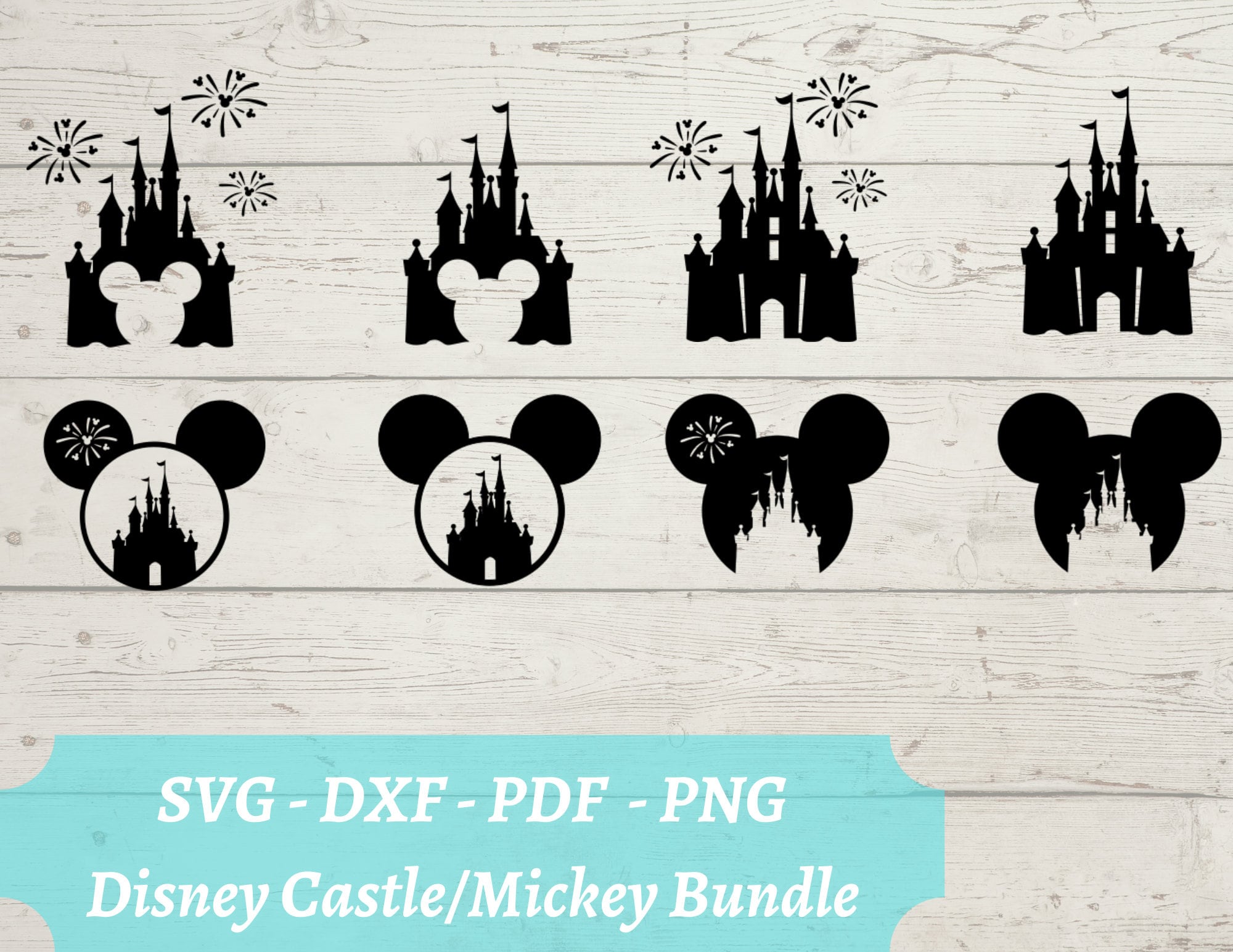 Schloss SVG Bundle - Mickey Castle Feuerwerk Download digitale Datei - svg, dxf, pdf und png - Disneyland - Mickey Silhouette