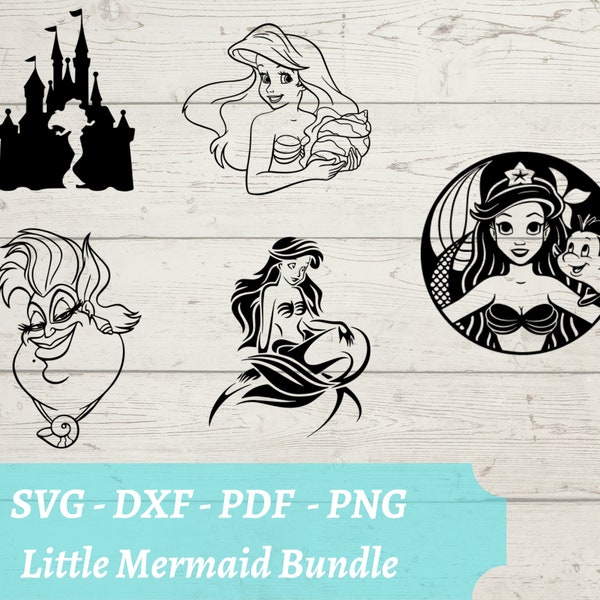 Little Mermaid Bundle SVG - Ariel, Ursula, Princess Download Digital File - svg, dxf, pdf, and png - Laser Cut File, cricut