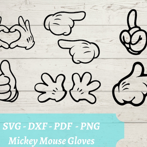 Mickey Mouse Hands Bundle SVG Laser Cut File, Download Digital File - svg, dxf, pdf, and png - Disneyland Shirt DIY- Mickey Gloves
