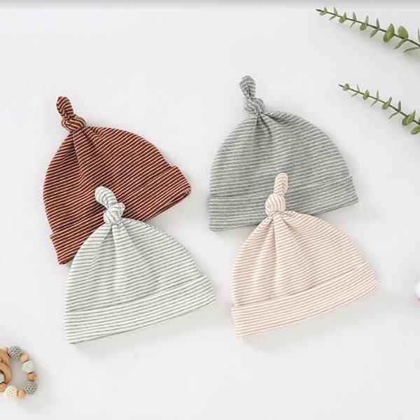 Adorable Striped Knotted Baby Beanies/Hats - Soft Organic Cotton for Extra Comfort
