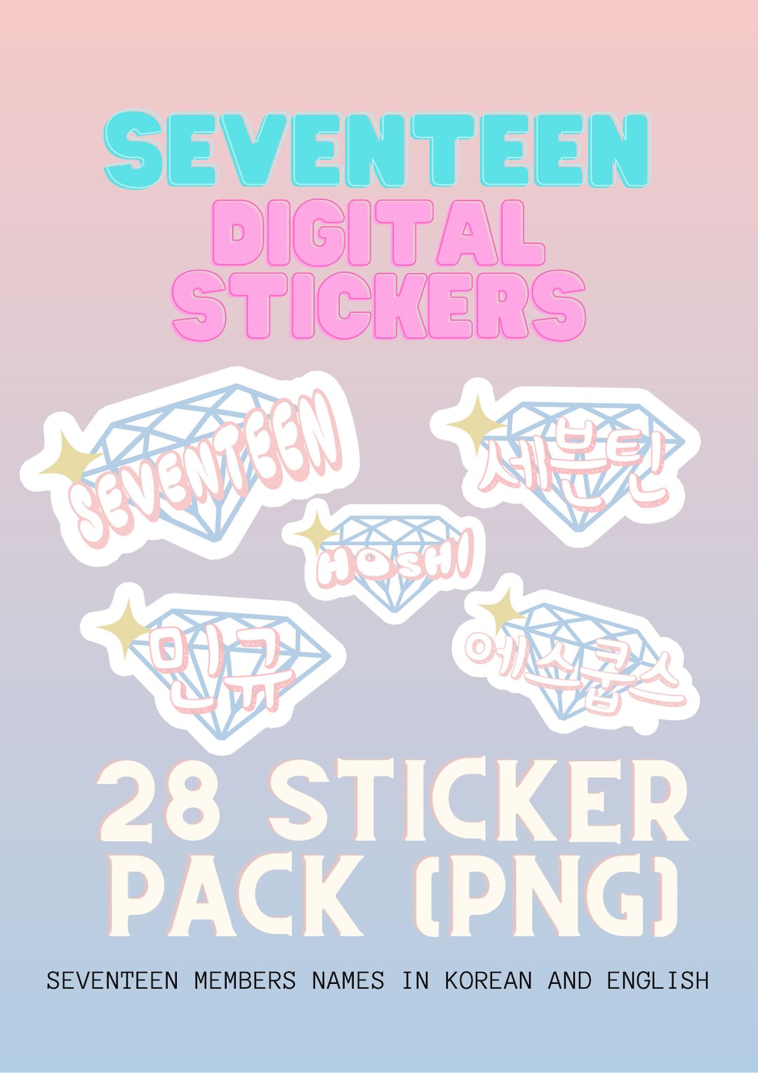 Seventeen Kpop Name Digital Printable Stickers - Etsy