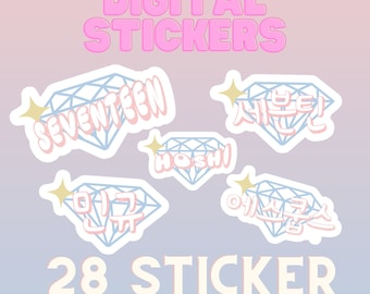Seventeen Kpop 名前デジタル印刷可能ステッカー