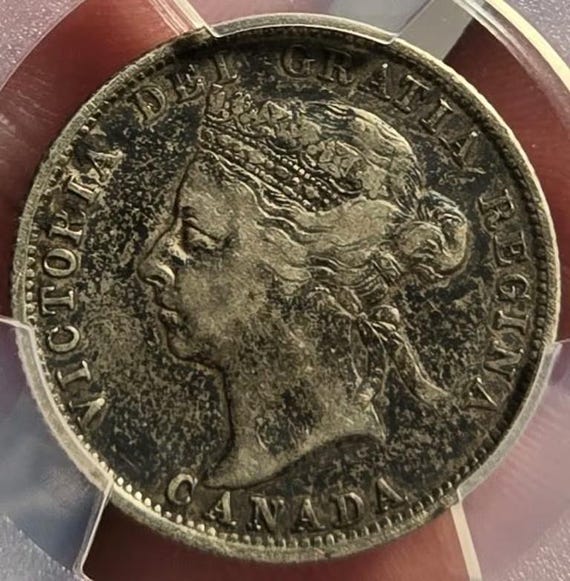1888年カナダ25セント硬貨 - PCGS認定VF-35＆トーニング！希少 