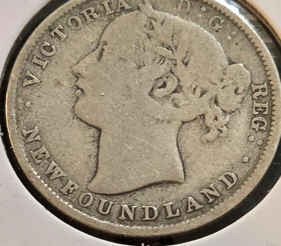 1870年ニューファンドランドカナダ20セント銀貨。KM-4 発行枚数