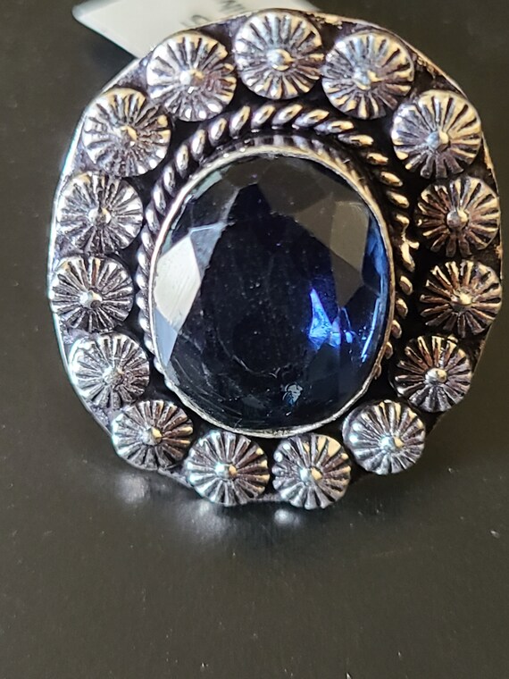 Ladies German Silver & Blue Topaz Ring - image 4