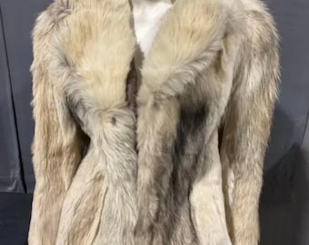 Vintage Damen Polarfuchs Pelzmantel, Weiss mit Braunem Futter, ca 78 x 48 cm