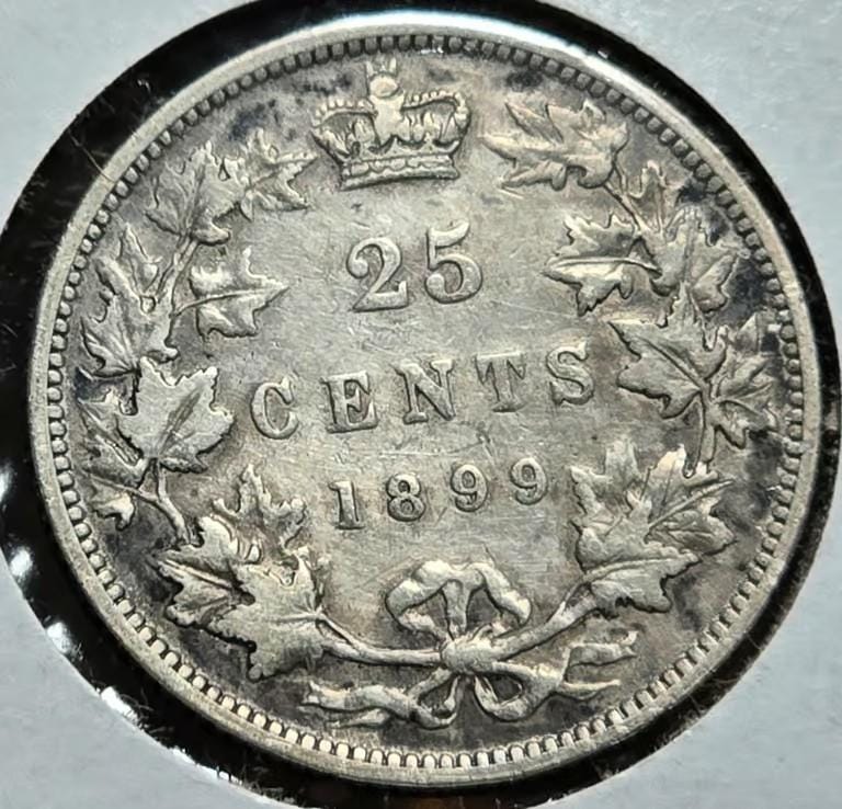 3253□ カナダ 外国銭 銀貨 25セント 2枚 1918年/1899年 古銭