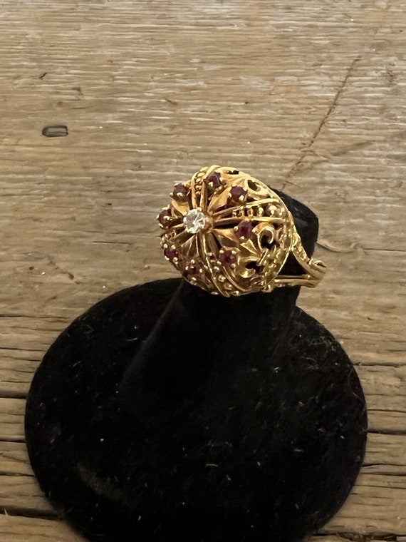 Vintage Antique 18Kt Gold, Spinel & Diamond Cockt… - image 1